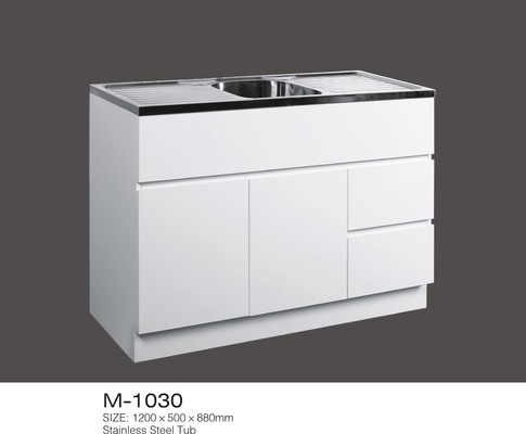 MDF Premade Bathroom Vanities , Stainless Steel Tub White Ready Made Bathroom Cabinets