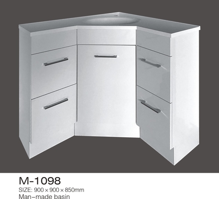 Handmade MDF Bathroom Vanity One Door Four Drawers Basin In Middle Corner Standing
