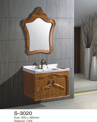 Solid Oak Wood Bathroom Vanity Cabinets With Tops Single Sink Soft Close Drawers
