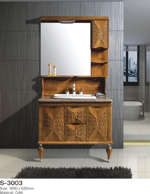 Brown Solid Wood Bathroom Vanity , Mirrored Bathroom Vanity With Sink Floor Mounted