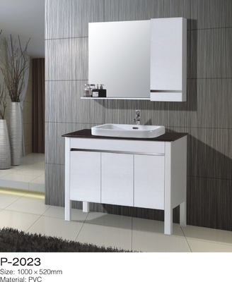 Distressed PVC Bathroom Vanity Cabinets Floor Mounting Above Counter Ceramic Basin
