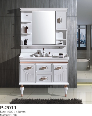 Floating PVC Bathroom Vanity Set , Waterproof Vanity Cabinet Multiple Sizes