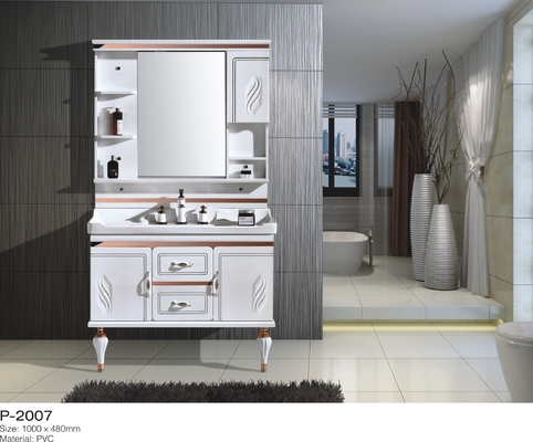 Narrow PVC Bathroom Vanity , Plain White Embossed board Two Door Bathroom Cabinet