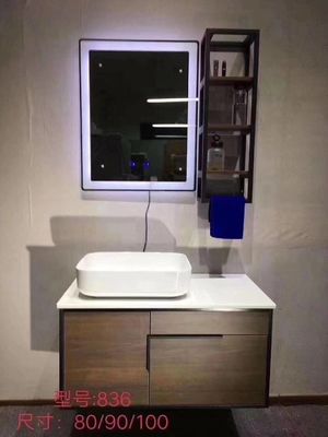 Rustic Premade Bathroom Vanities , Slim White Prefab Bathroom Vanity With Top LED Mirror