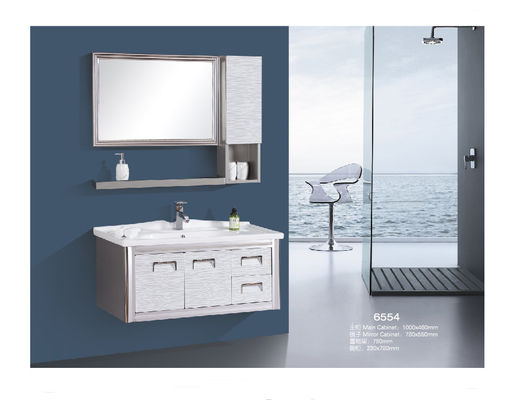 Stainless Steel Floating Bathroom Vanity With Drawers Two Doors Modern Style