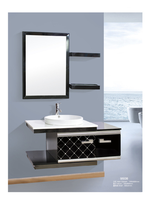 Floating Stainless Steel Bathroom Vanity , Black Metal Bathroom Vanity